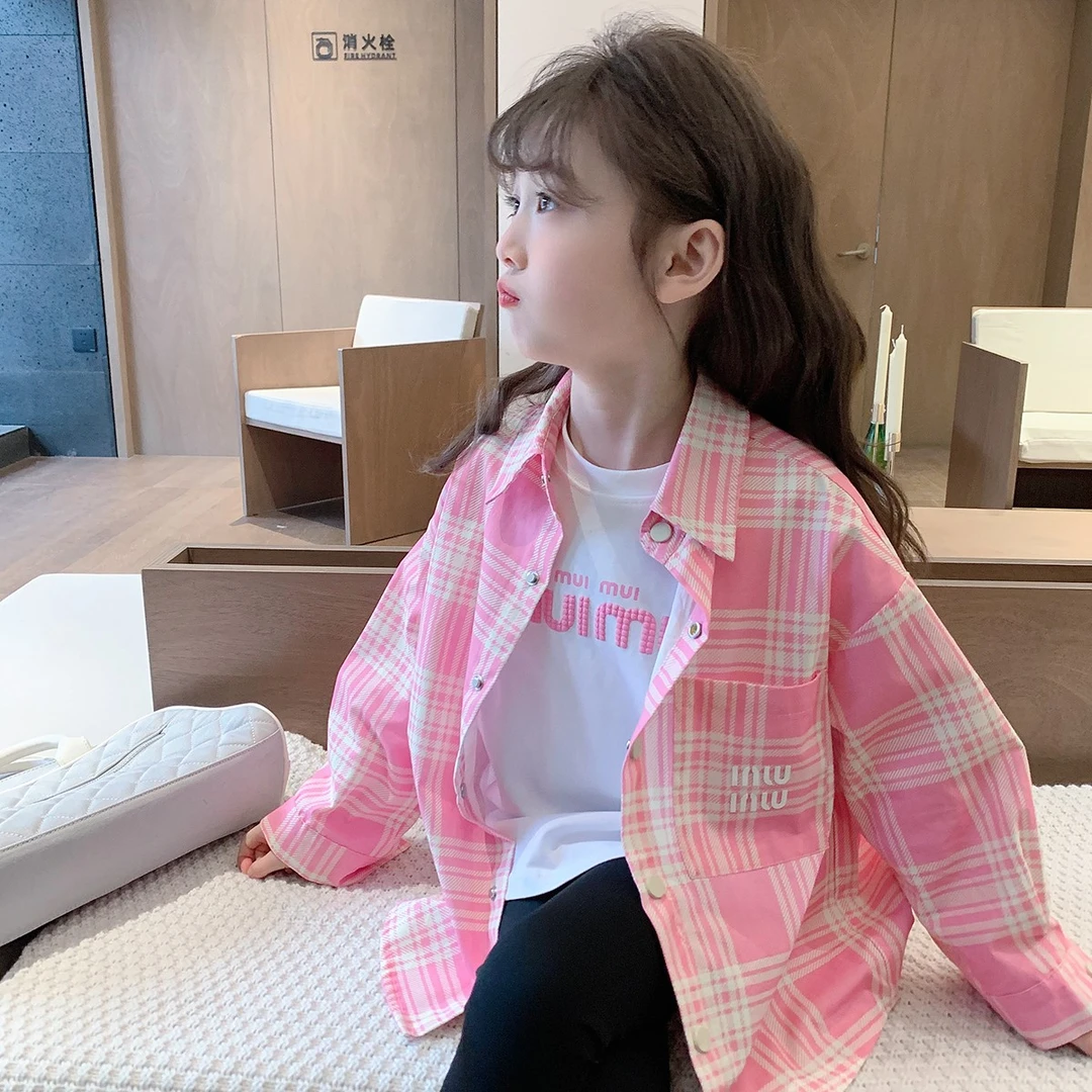 S24101女童衬衫2024春装新款女童韩版休闲开衫儿童宝宝长袖上衣