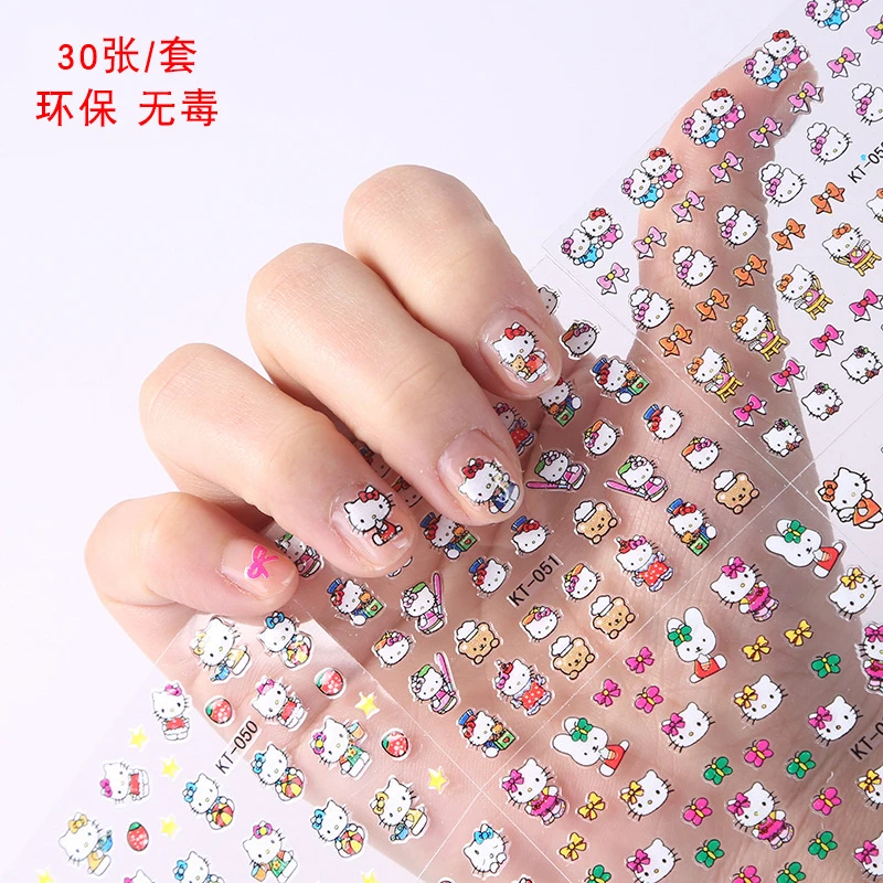小女孩儿童卡通指甲贴2024新款可爱小花美甲贴纸公主防水少女贴花