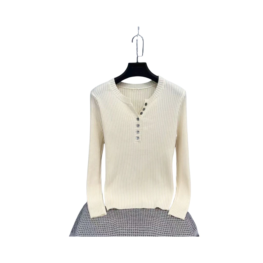 851  七粒扣  纯色  竖条纹  简约  百搭  休闲  毛针织衫