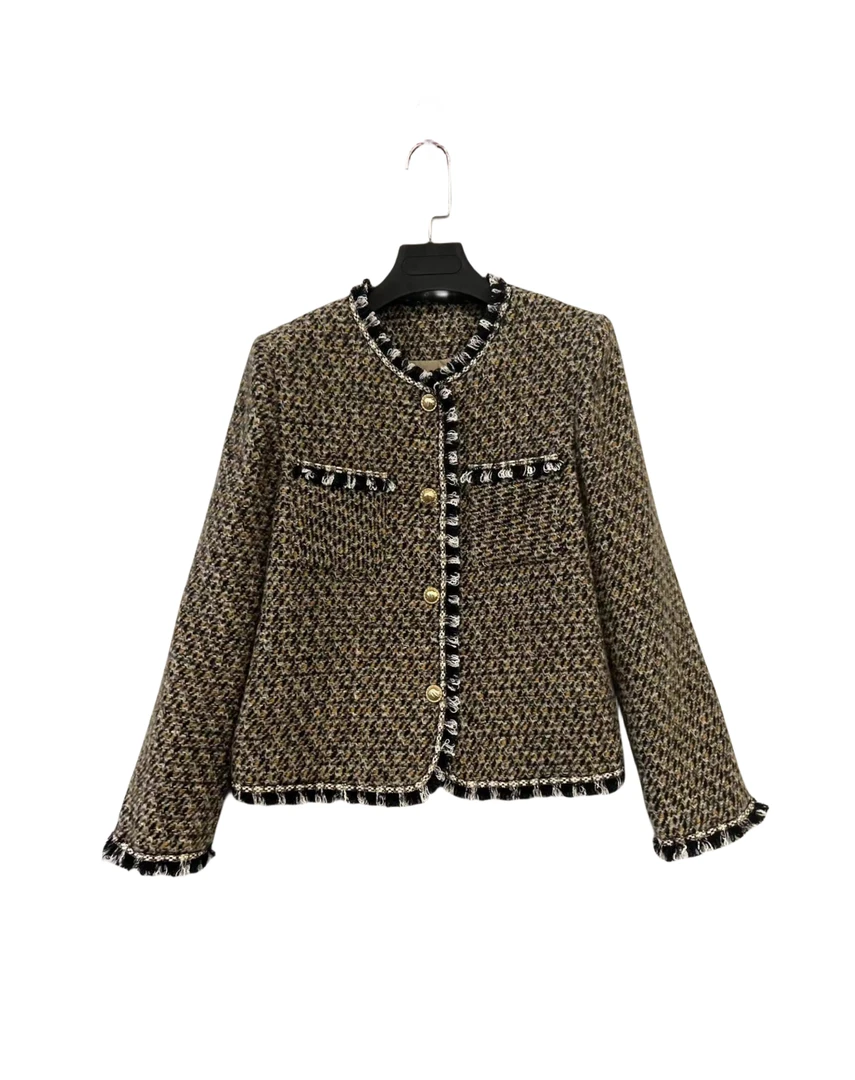 23833   毛边装饰  纽扣  时尚  休闲  百搭 小香风 外套