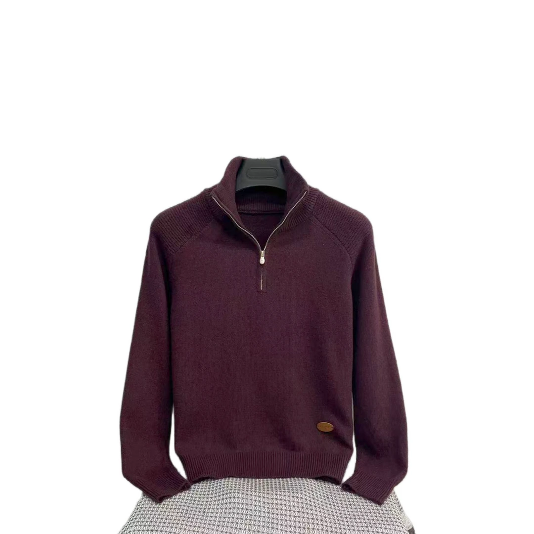 56662  半拉链  套头  纯色  简约  百搭  休闲  毛针织衫