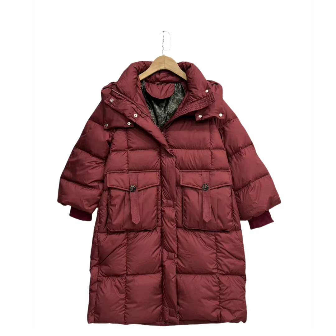 0166   长款  口袋  时尚  休闲  设计感  百搭   保暖羽绒服