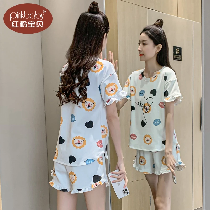 夏季新款短袖短裤睡衣少女纯棉薄款家居服清新可爱外穿套装H-2623