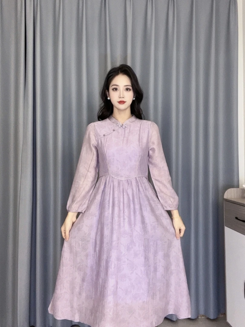 D8868时尚洋气长袖连衣裙女