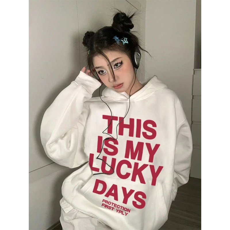 美式复古印花968秋冬连帽衫情侣女宽松慵懒风卫衣韩版百搭ins潮牌