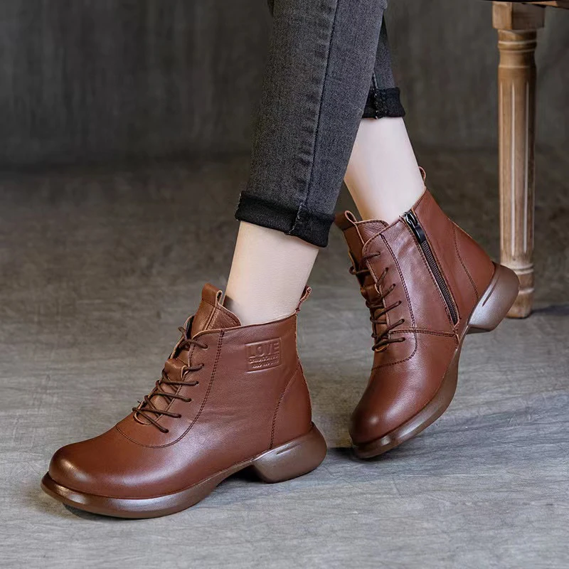 断码清仓 冬季加绒真皮马丁靴英伦风靴子妈妈鞋时尚百搭短靴60238