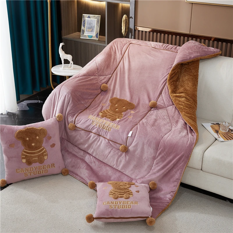 限【孤品5.6斤加重糖果熊豆沙大号】加绒多功能二合一车载抱枕被