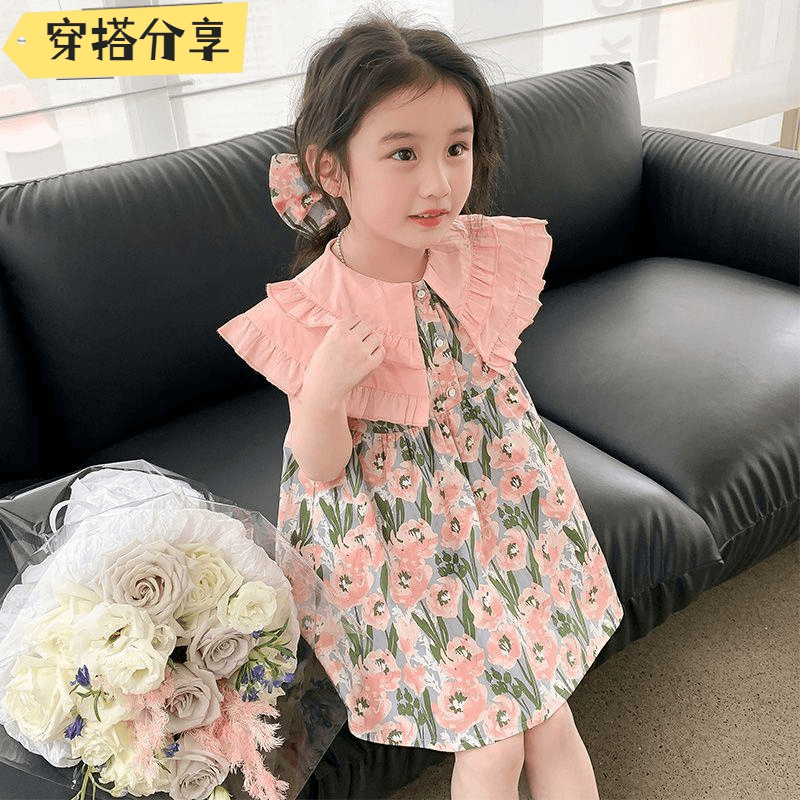 女童连衣裙夏季裙子韩版儿童娃娃领碎花裙宝宝薄款女孩公主WWM19