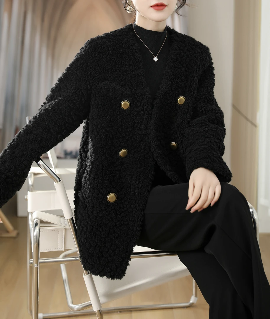 mingxue/洺雪专属2024海宁春季新款黑梅花云朵剪花时尚中长款大衣