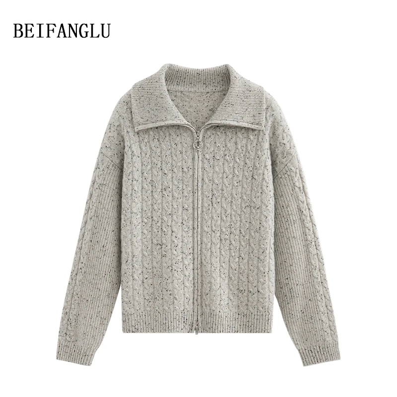 北方鹿 客订髙货点子纱！2024秋冬拉链翻领百搭针织开衫外套女1185