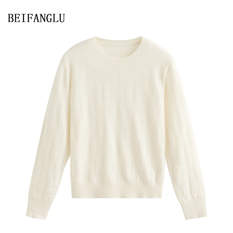 北方鹿 轻奢山羊绒！秋上新简约气质肌理感圆领长袖套头针织衫2396