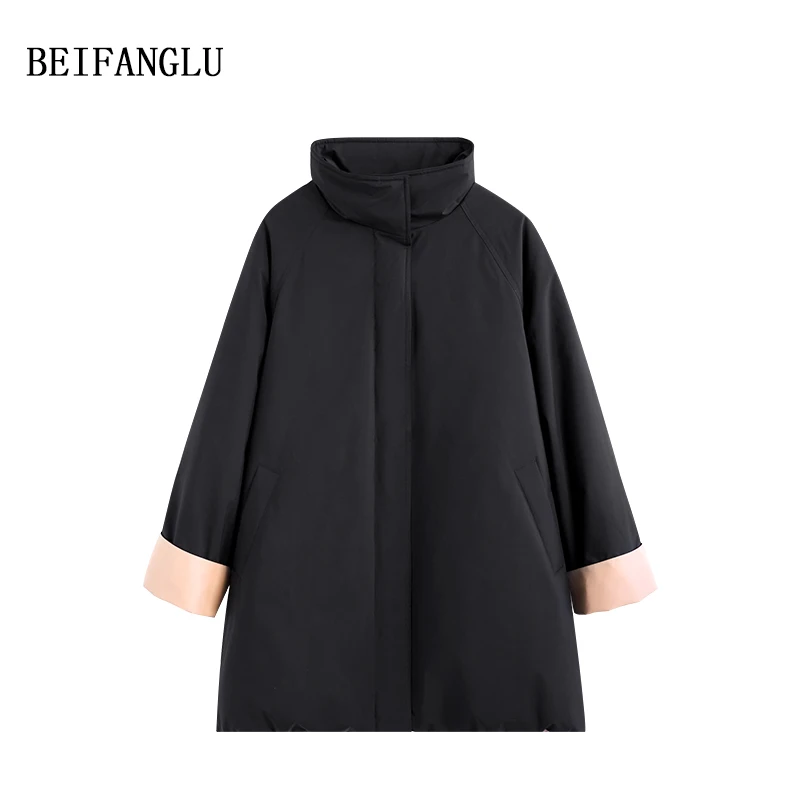 北方鹿【调性巴恩风】轻盈白鸭绒2024立领宽松撞色保暖羽绒服W9209