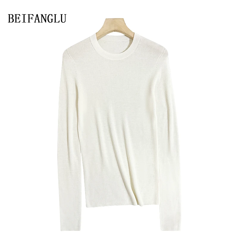 北方鹿【无缝一体精纺山羊绒】早春气质圆领纯色百搭薄款针织衫5251