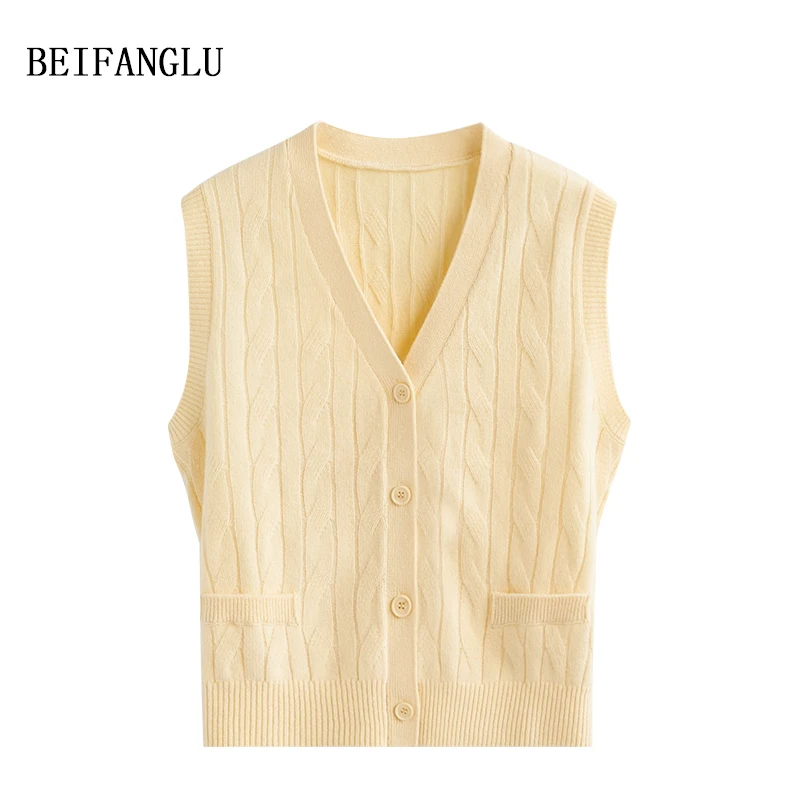 北方鹿【叠穿绞花羊毛马甲】秋气质V领立体提花针织无袖马甲5303