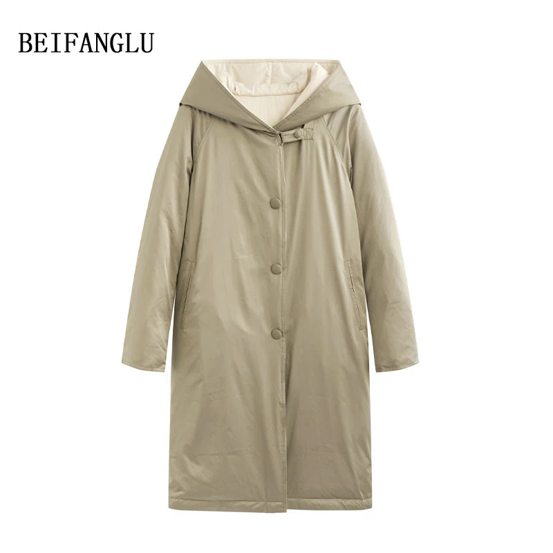 北方鹿【轻暖白鹅绒】2024冬季双面可穿连帽长款抽绳鹅绒服女W9214