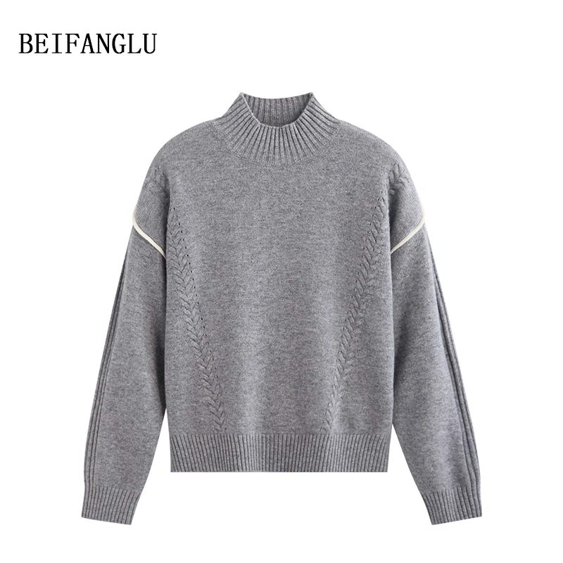 北方鹿 冬季新款绵羊毛撞色设计感慵懒针织衫半高领简约通勤1059