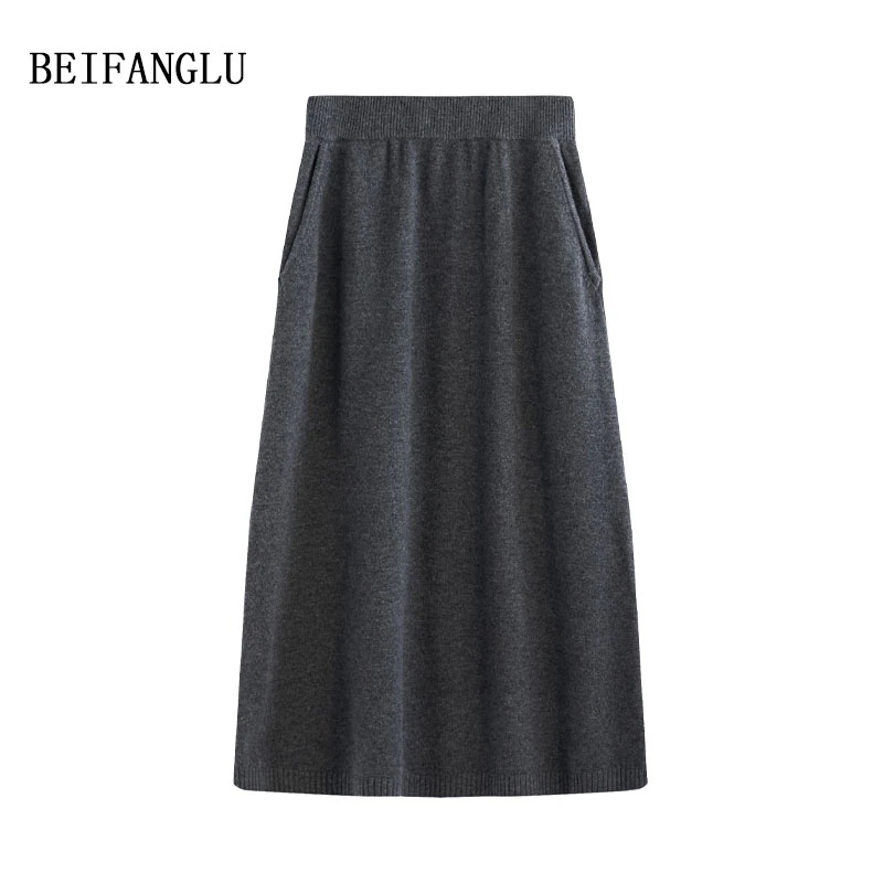 【北方鹿】慵懒风羊毛半裙！冬季气质百搭显瘦口袋松紧腰针织裙2707