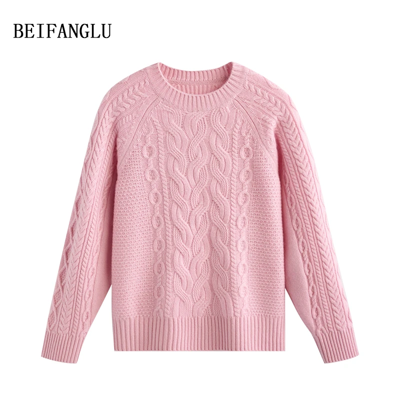 北方鹿【重工绞花加厚山羊绒】2024秋冬气质提花圆领针织羊绒衫6239