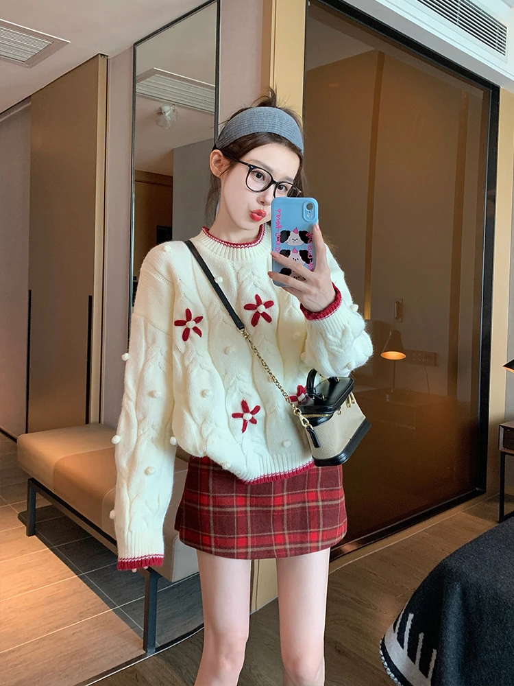 麻花毛衣女2024新款秋冬加厚甜美减龄慵懒风针织衫百搭短裙套装