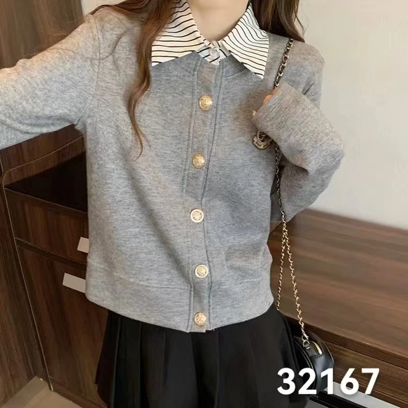 早秋新款针织假两件学院风显瘦遮肉