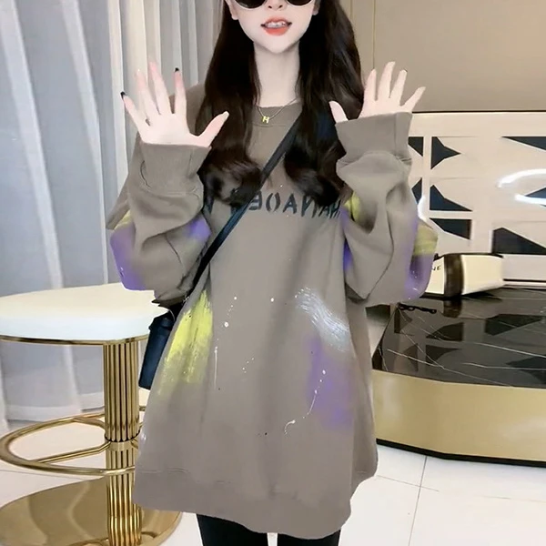 卡其色卫衣女装加绒2025新款秋冬爆款oversize欧货中长款无帽外套