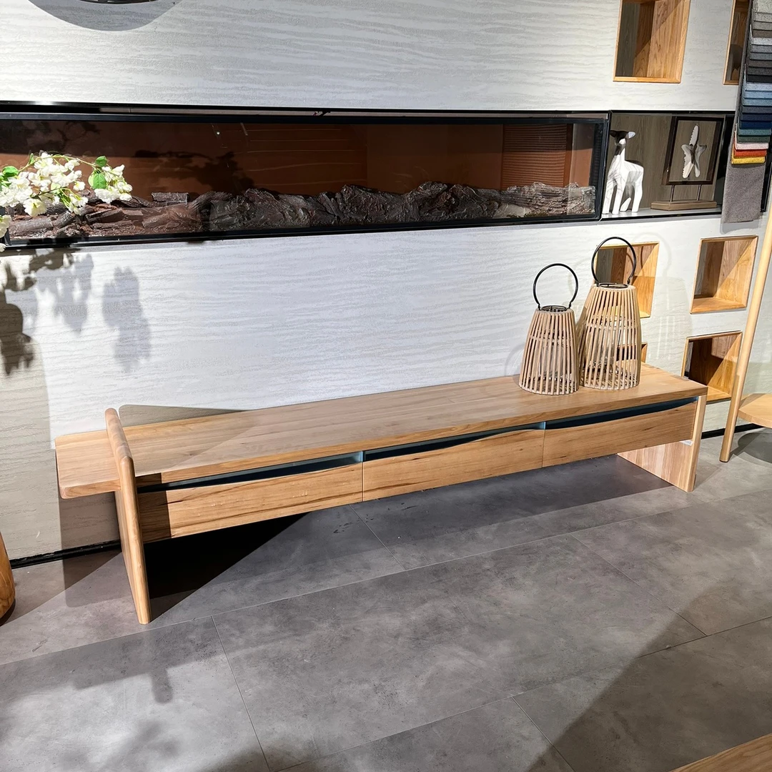 原木风客厅家具长条树脂电视柜家用白蜡木高端三抽屉大气简约置物