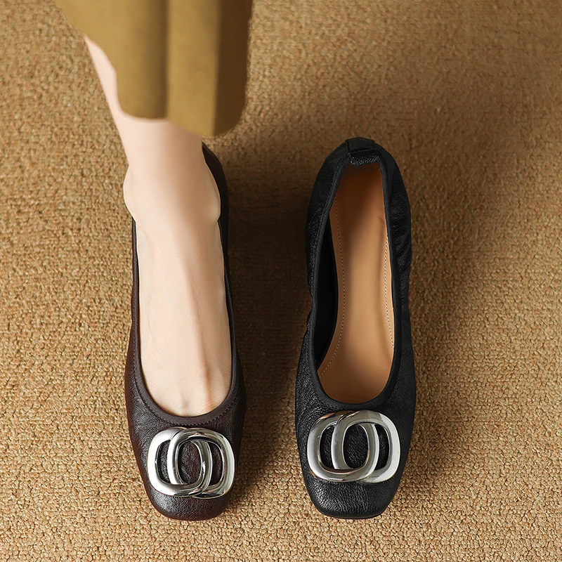 34码——41码/3CM/新款外穿舒适包头气质金属扣真皮单鞋