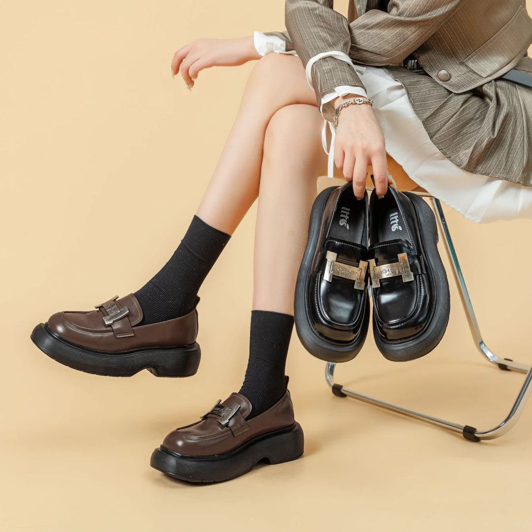 【LD0701】厚底乐福鞋女2024新款时尚百搭一脚蹬女鞋英伦风单鞋