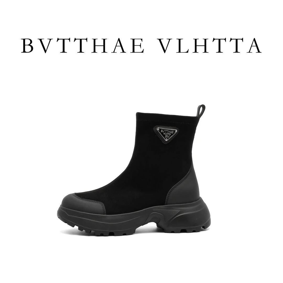 【官方正品】【5G防伪芯片】女士BV弹力丝绒真皮休闲百搭爆款靴早春款