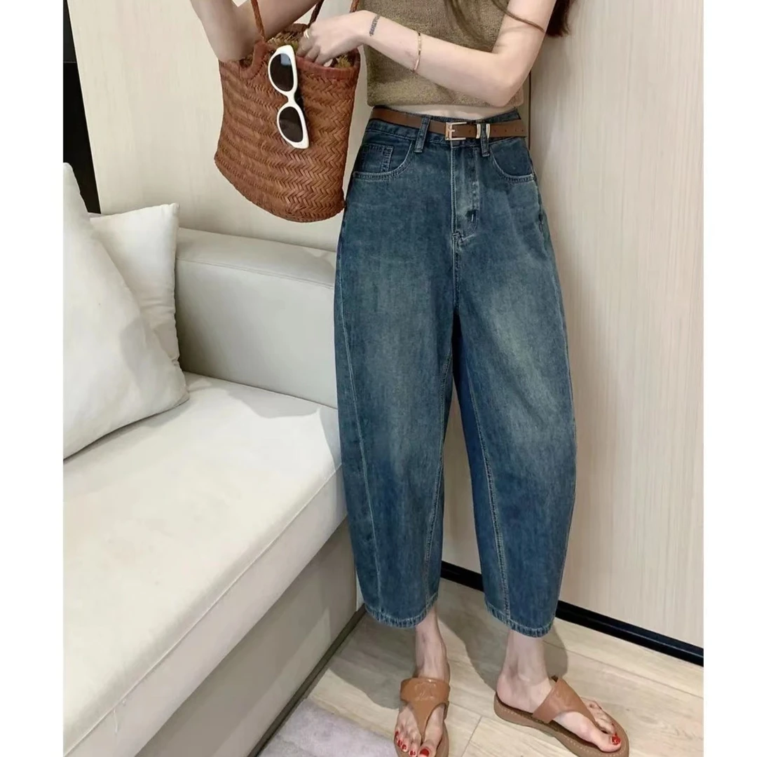 送腰带）春秋款老爹裤水泥灰奶奶裤香蕉裤哈伦裤牛仔裤小个子高腰