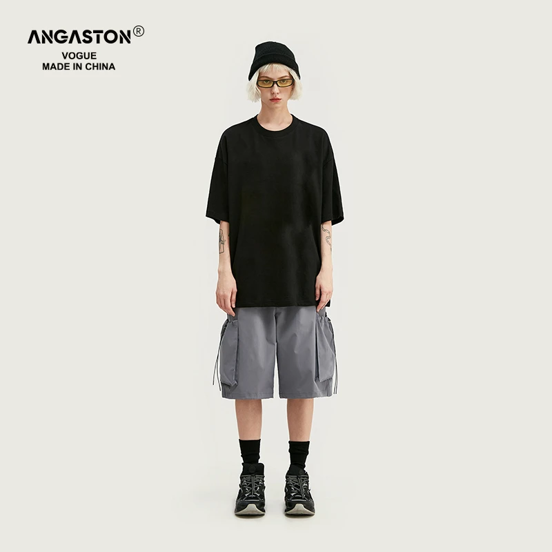 ANGASTON夏季ins潮流重磅精精梳棉简约风百搭时尚半袖纯色情侣T恤
