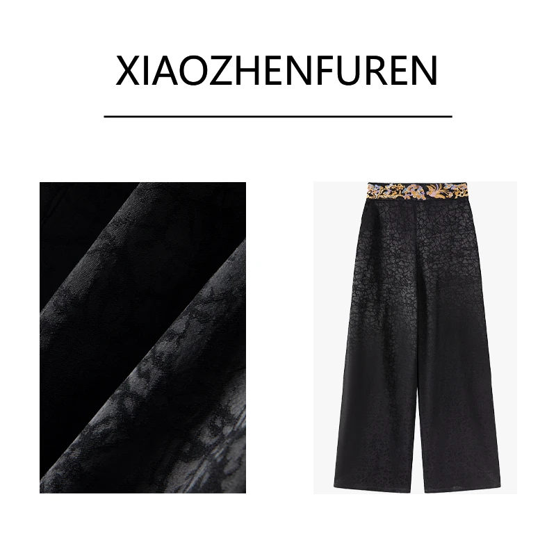 【1良渚】2025新中式女外穿裤春秋新款妈妈松紧裤老料龟裂