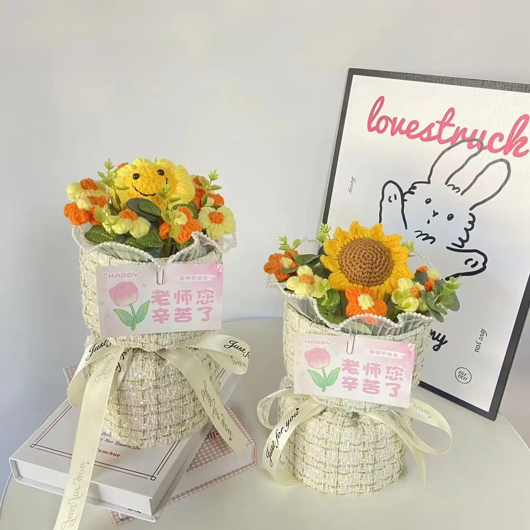 教师节手工针织毛线玫瑰花束中高考祝福毕业感谢师恩送老师礼物