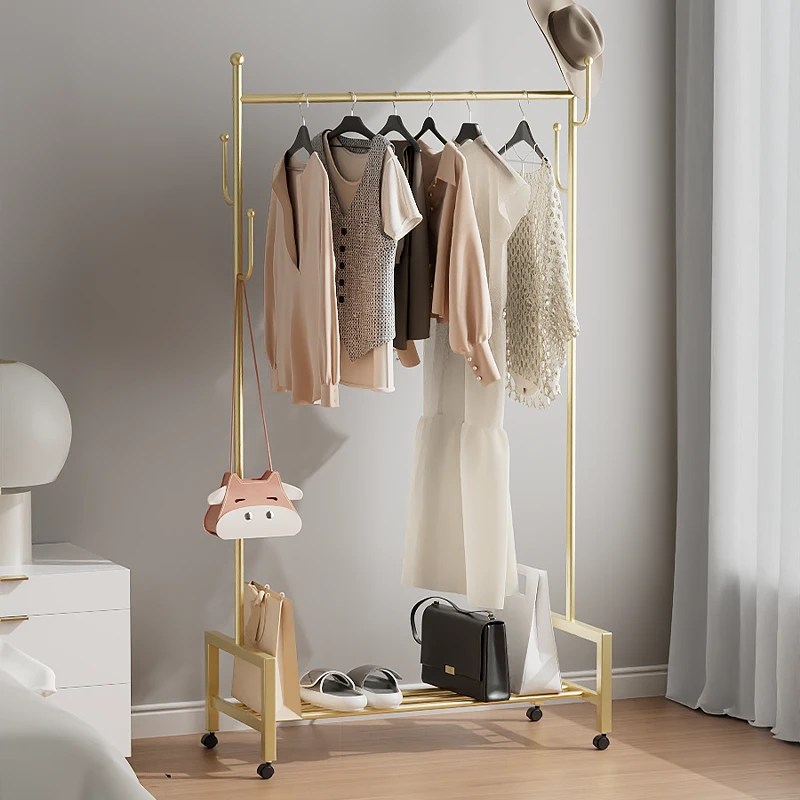 十三椅客厅家用简约阳台挂衣架卧室落地有挂钩层板金属立式衣服架