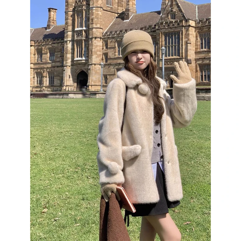 楚扬【雪球貂】网红毛毛外套冬季高级感水貂环保皮毛一体宽松年轻款