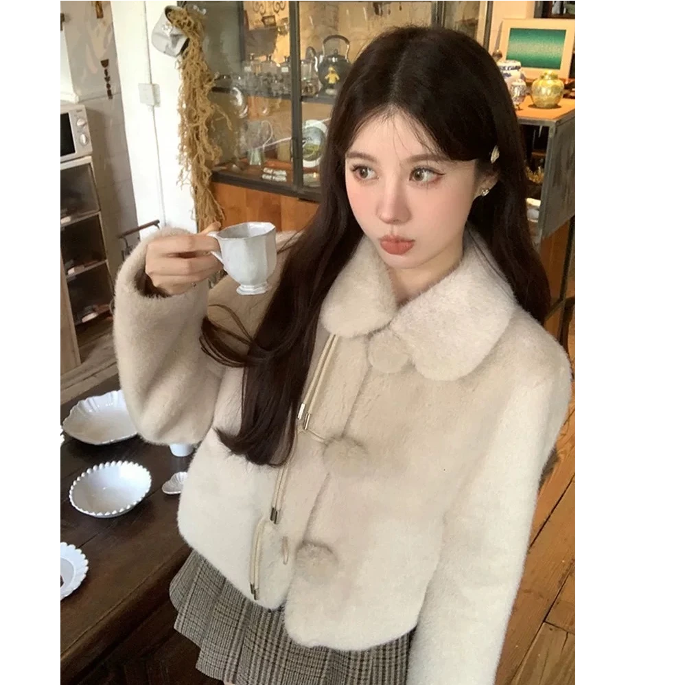 小香风环保毛毛外套女2025新款减龄小个子仿水貂毛上衣皮毛一体女