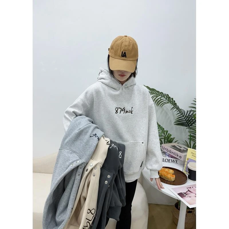 慵懒风加厚秋冬加绒连帽宽松加绒卫衣上衣秋冬休闲百搭连帽D2438