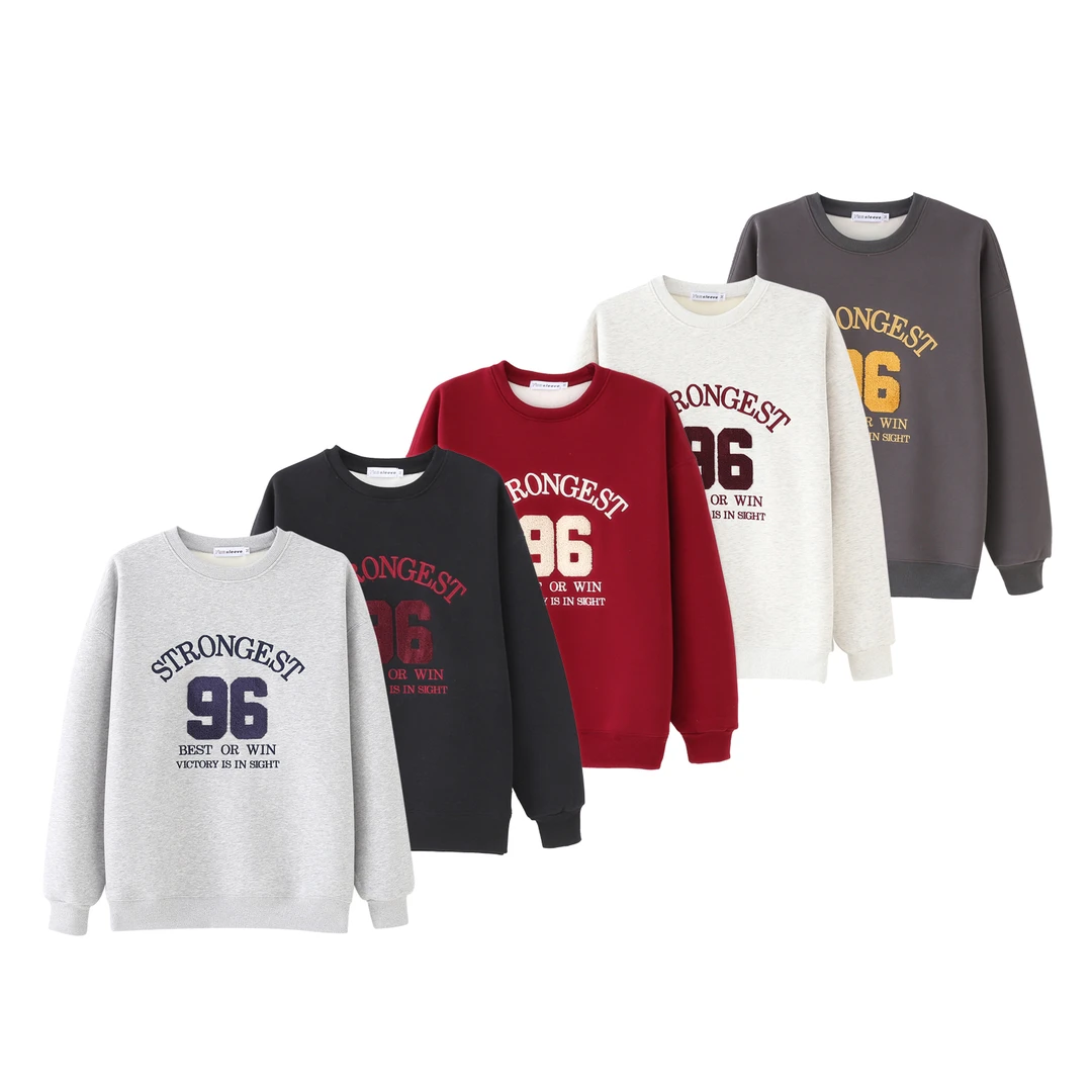 新款加绒百搭圆领宽松秋冬卫衣休闲常规压花时尚上衣韩版D2459