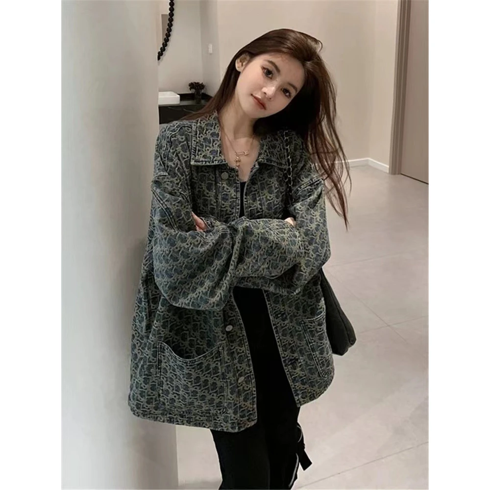 美式高街复古牛仔外套女2025新款设计感小众百搭印花夹克上衣732#