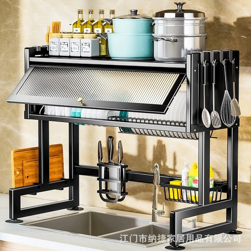 厨房置物架水槽架台面碗盘收纳碗碟洗碗架沥水架多功能带门储物柜