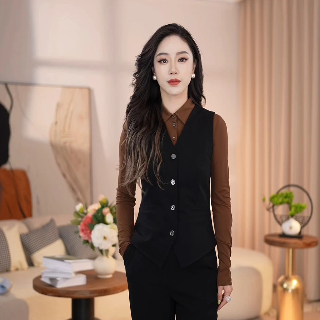 哥弟新款修身百搭显瘦高气质无袖经典时尚腔调马甲外套女1400765