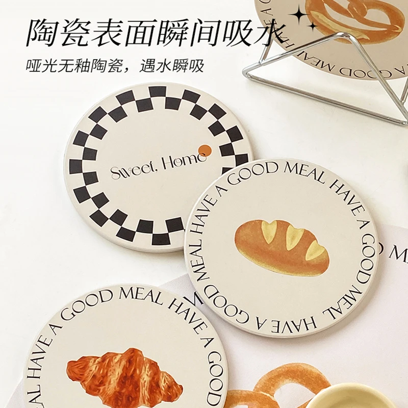面包系列锅垫隔热垫ins风陶瓷防烫垫碗盘杯吸水垫子防烫锅垫圆形