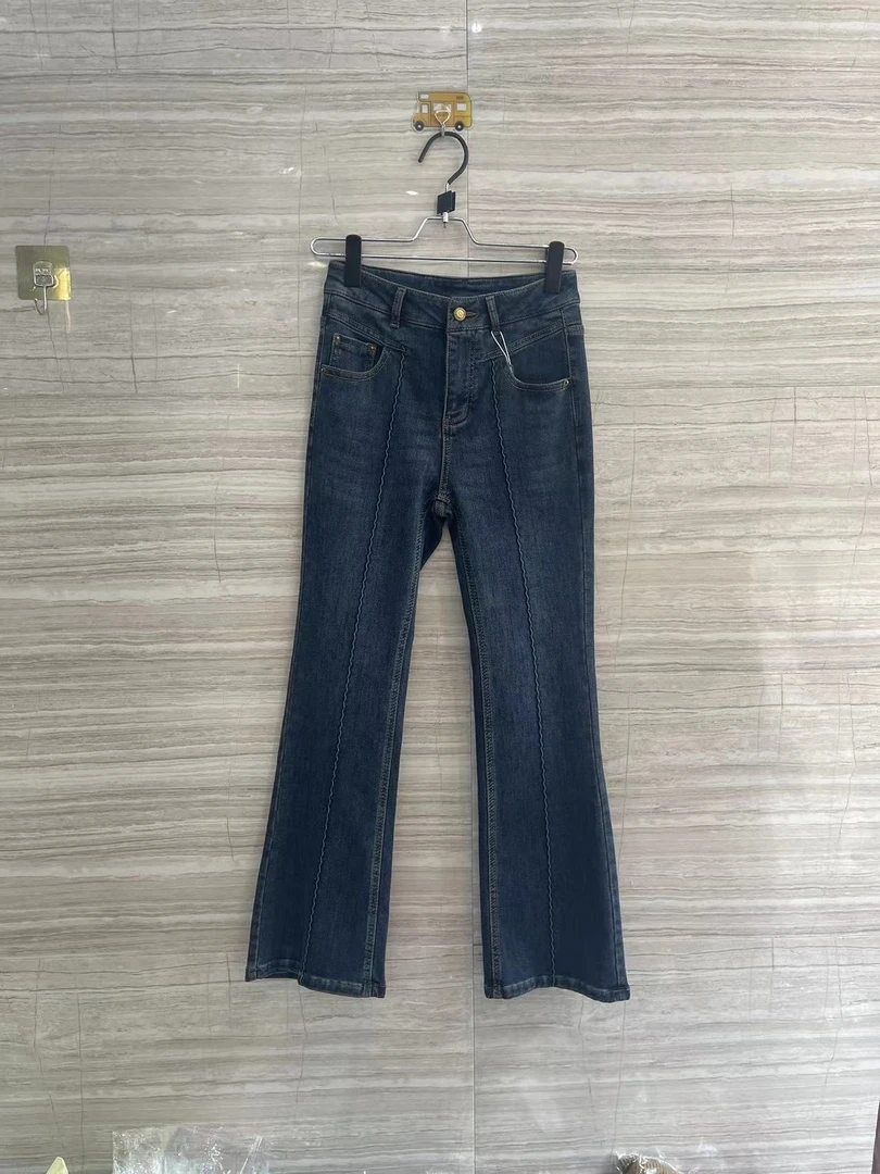 美文服饰 蓝色牛仔微喇叭裤2825