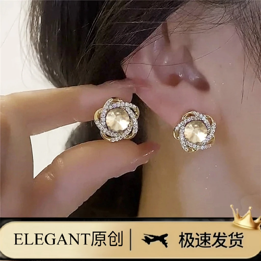 铜合金耳饰 8018「优雅夫人」法式缠绕式珠珠小香风百搭气质耳钉