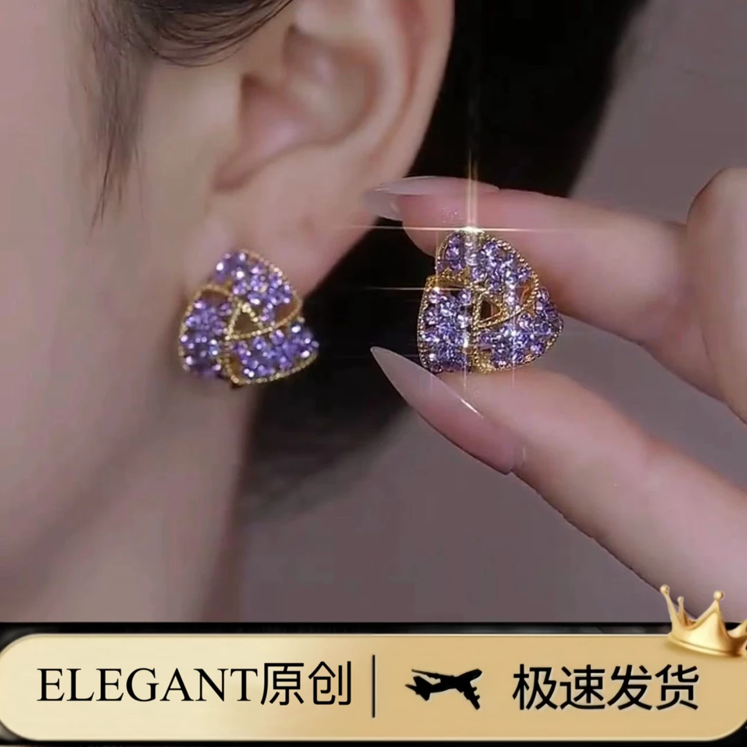 铜合金耳饰 1060 「紫气东来」气质时尚紫色三角金属耳环复古耳钉