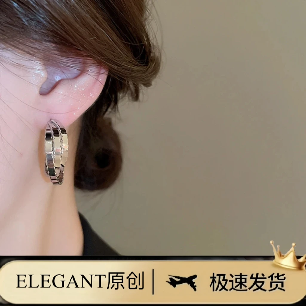 铜合金耳饰 1124「时尚天菜」小众ins交叉波浪多层大圆圈高级感耳圈