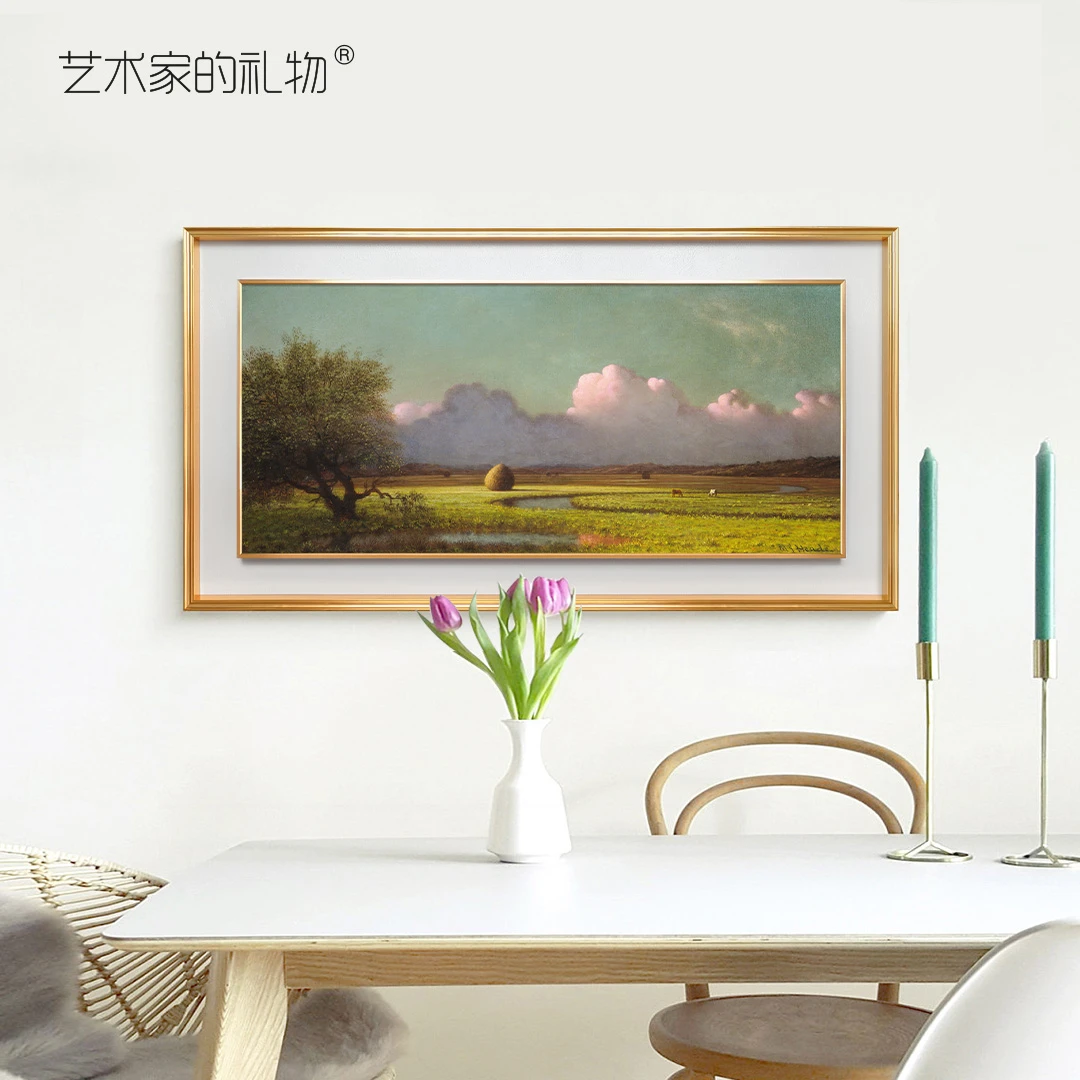 马丁·约翰逊·赫德《阳光下的纽伯里草原》 客厅装饰画油画 卧室画
