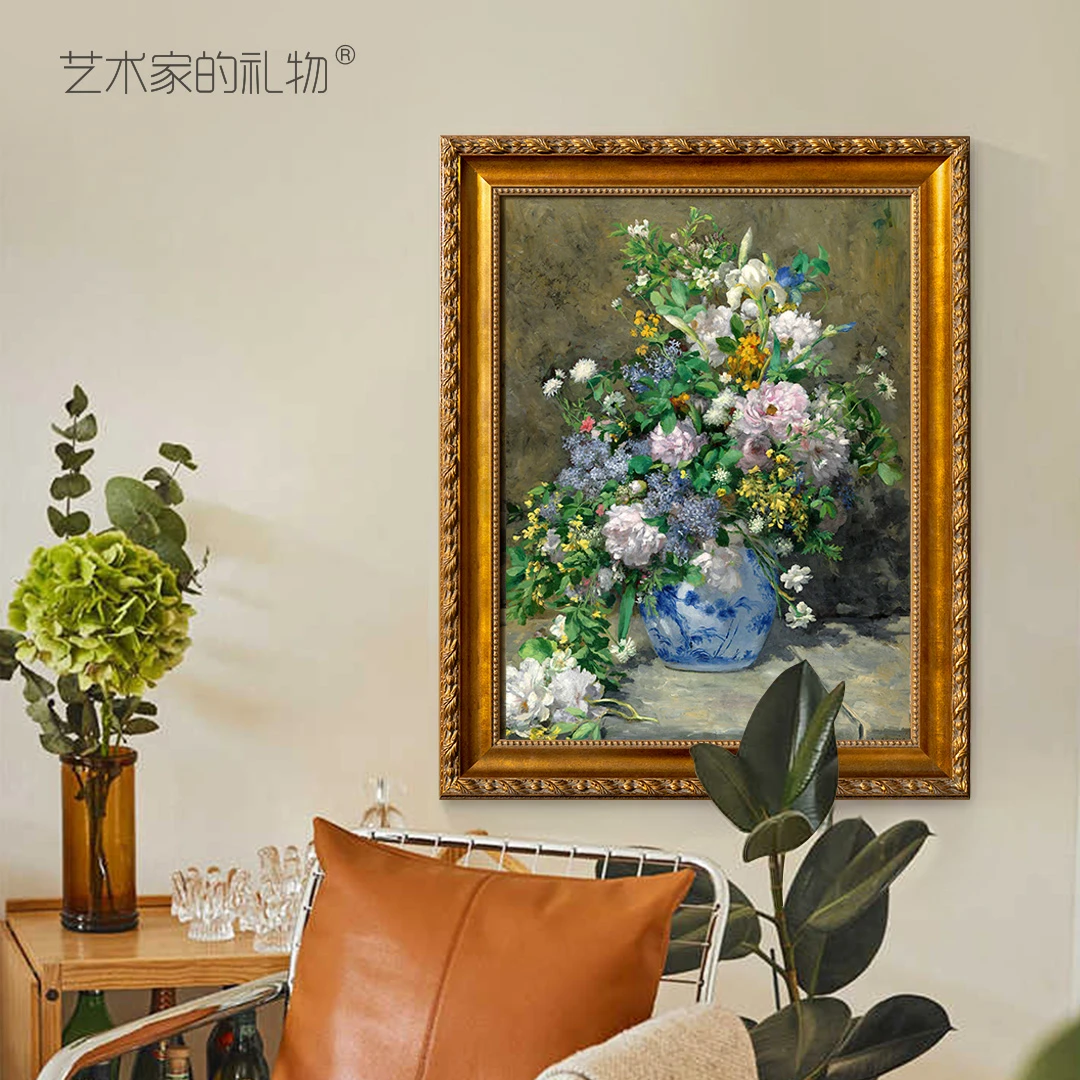 雷诺阿 《春之花束》 欧式复古现代轻奢 玄关挂画油画卧室花卉