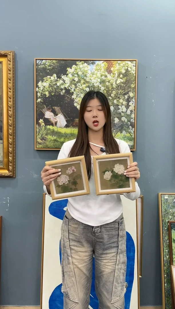 【闪购商品】书法mdf边框摆台一对 李迪红白芙蓉图