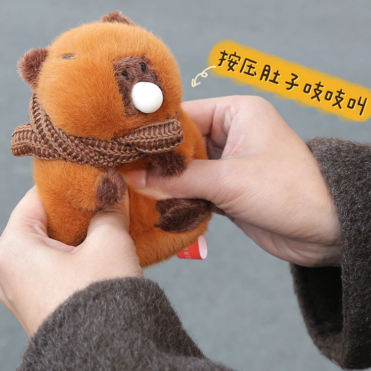 呆萌水豚毛绒玩具挂件卡皮巴拉包包小挂件公仔吱吱叫娃娃儿童礼物
